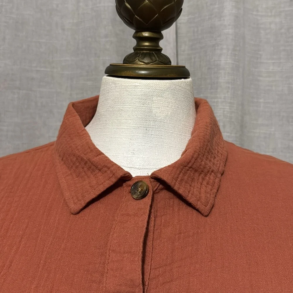 NWT SO brand Cotton Button Front Shirt-Sz M-Relaxed Boxy Fit-Rusty Orange Color - Picture 3 of 14